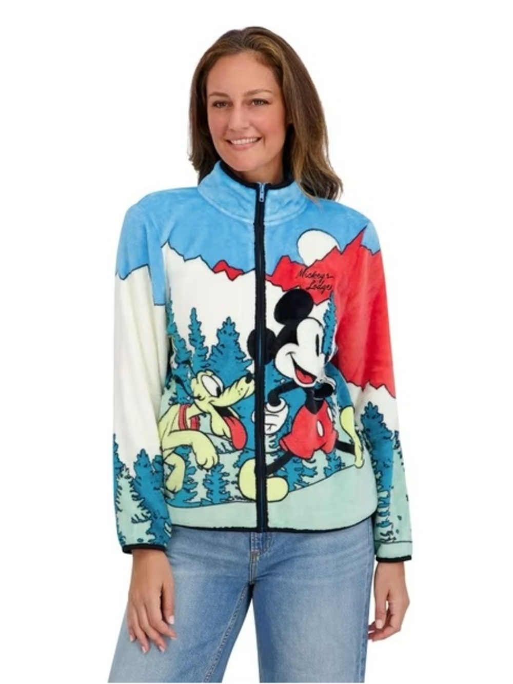 Disney Mickey & Friends Character Scenic Plush Zip Up Jacket